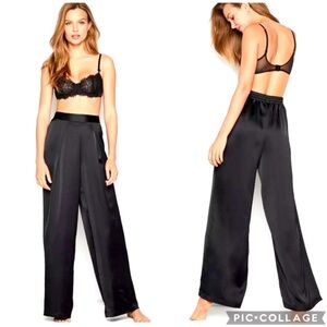 V.S. Hi-Rise Wide Leg Black Satin Silk Jewel Waist Dress Pant Slack, Small Long